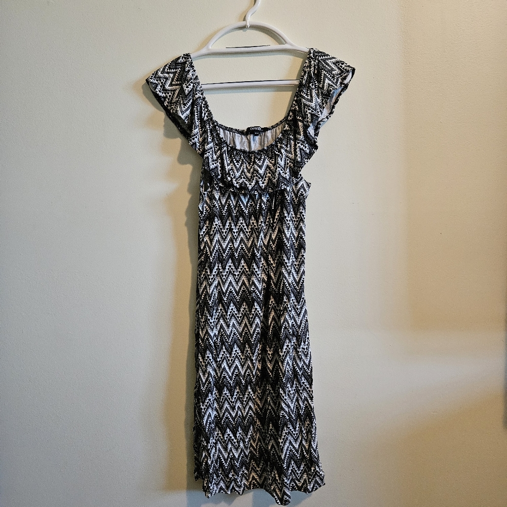 George Black/White Geometric Bardot Dress Size M - Picture 1 of 7